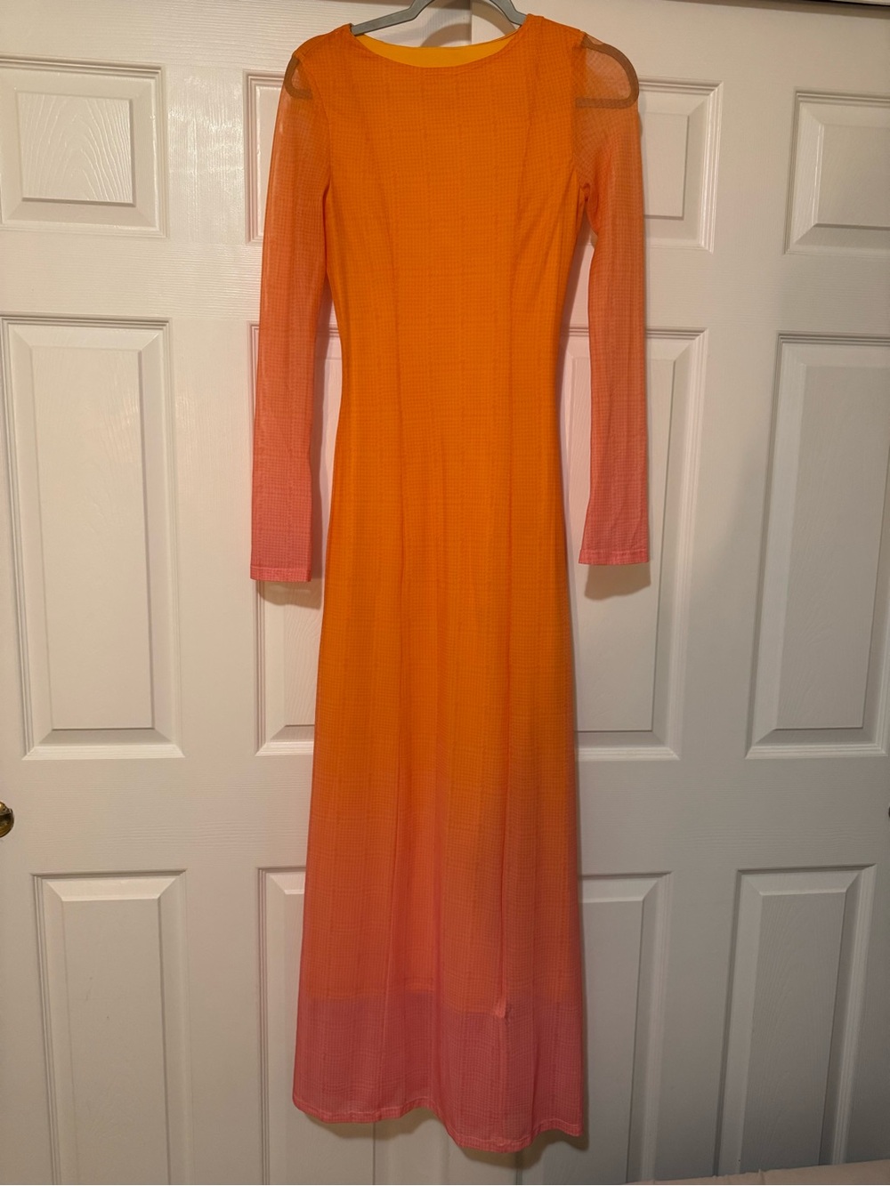 Cider Orange to Pink Ombre Long-Sleeve Maxi Dress
